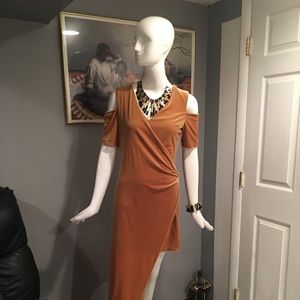 Gold Velvet High Low Event Dress W/Cold Shoulder